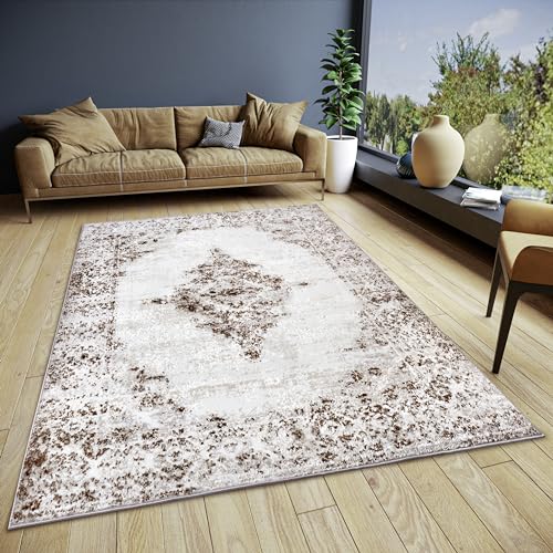 Hanse Home Retro Teppich Orientalisch – Orientalischer Kurzflor Wohnzimmerteppich im Vintage Look, Orient-Teppich Läufer für Schlafzimmer, Esszimmer, Wohnzimmer, Flur, Küche – Creme Braun, 160x235cm von Hanse Home