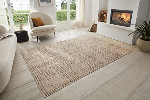 Hanse Home Sole Teppich Wohnzimmer – Kurzflor Modern Abstrakt Meliert Used Look im Vintage Stil, ÖKO-TEX Wohnzimmerteppich für Esszimmer, Kinderzimmer, Jugendzimmer, Flur – Creme Braun, 120x170cm von Hanse Home