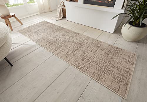 Hanse Home Sole Teppich Wohnzimmer – Kurzflor Modern Abstrakt Meliert Used Look im Vintage Stil, ÖKO-TEX Wohnzimmerteppich für Esszimmer, Kinderzimmer, Jugendzimmer, Flur – Creme Braun, 80x200cm von Hanse Home