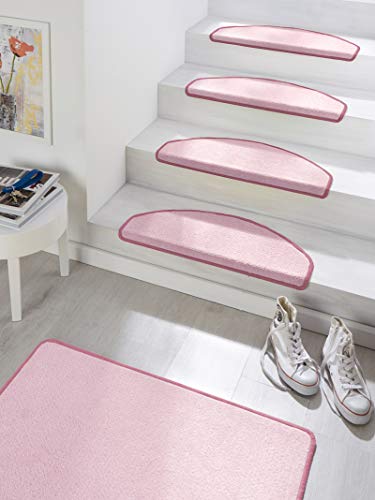Hanse Home Stufenmatten Fancy – Treppen-Teppich Treppenmatten Selbstklebend Sicherheit Stufenteppich halbrund für Treppenstufen – Rosa, ca. 23x65cm 15 Stück von Hanse Home