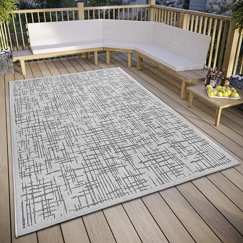 Hanse Home Telu In- & Outdoor Teppich Wetterfest – Modernes Muster, Wasserfest robuster Aussenteppich Flachgewebe für Garten, Balkon, Terrasse, Wohnzimmer – Beige Grau, 115x170cm von Hanse Home