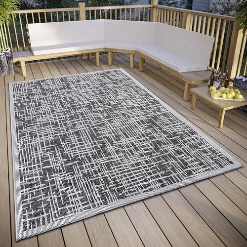 Hanse Home Telu In- & Outdoor Teppich Wetterfest – Modernes Muster, Wasserfest robuster Aussenteppich Flachgewebe für Garten, Balkon, Terrasse, Wohnzimmer – Grau Beige, 115x170cm von Hanse Home