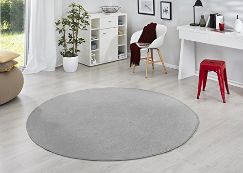 Hanse Home Teppich Fancy Rund – Wohnzimmerteppich einfarbig Modern Velours Teppich für Esszimmer, Wohnzimmer, Kinderzimmer, Flur, Schlafzimmer, Küche – Grau, Ø200cm von Hanse Home