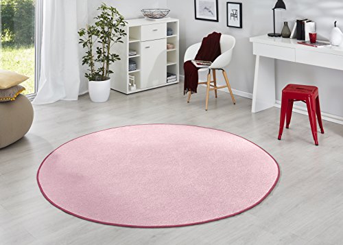 Hanse Home Teppich Fancy Rund – Wohnzimmerteppich einfarbig Modern Velours Teppich für Esszimmer, Wohnzimmer, Kinderzimmer, Flur, Schlafzimmer, Küche – Rosa, Ø133cm von Hanse Home