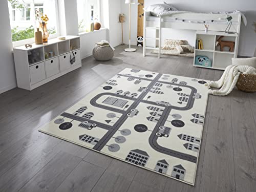 Hanse Home Teppich Kinderzimmer Kinderteppich Town – Junge Mädchen Spielteppich Kurzflor Teppich Modern Spielstraße Straßenmotiv, Weicher Flor, Pflegeleicht - Creme, 120x170 von Hanse Home