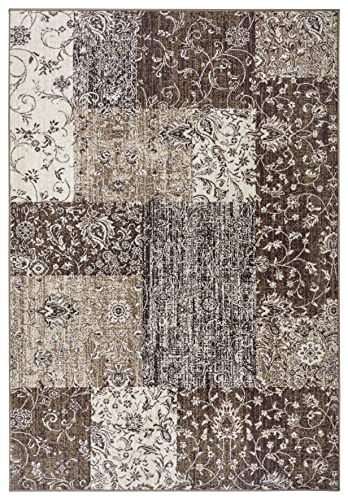 Hanse Home Teppich Kirie – Patchwork Kurzflor Modern Vintage Design Teppiche für Esszimmer, Wohnzimmer, Kinderzimmer, Flur, Schlafzimmer, Küche Taupe 160x230cm, 105448-160x230 von Hanse Home