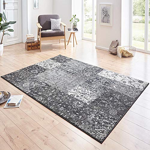 Hanse Home Teppich Kirie – Patchwork Teppich Kurzflor Modern Vintage Design Teppiche für Esszimmer, Wohnzimmer, Kinderzimmer, Flur, Schlafzimmer, Küche – Grau Creme 120x170cm von Hanse Home