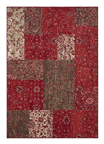 Hanse Home Teppich Kirie – Patchwork Teppich Kurzflor Modern Vintage Design Teppiche für Esszimmer, Wohnzimmer, Kinderzimmer, Flur, Schlafzimmer, Küche – Rot Braun 120x170cm von Hanse Home