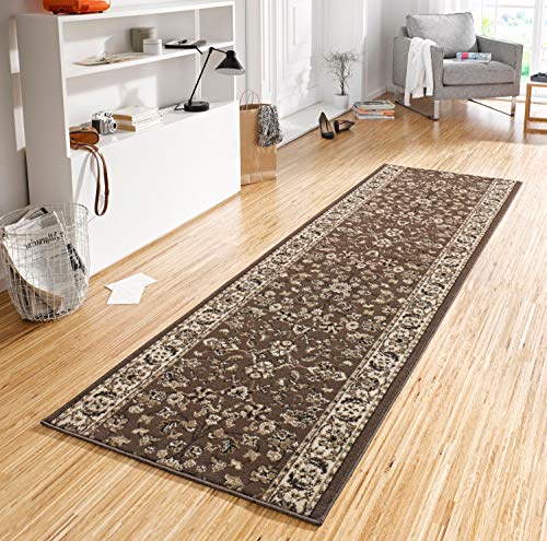 Hanse Home Teppich Läufer Vintage 80x200cm – Teppichläufer Weicher Kurzflor Teppich Retro Vintage Design Läufer für Flur, Schlafzimmer, Kinderzimmer, Badezimmer, Wohnzimmer, Küche Dekoläufer – Braun von Hanse Home