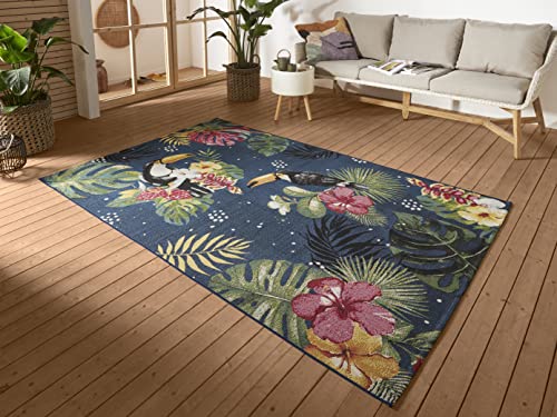 Hanse Home Tropical Dream In- & Outdoor Teppich – Flachgewebe Tropical Jungel Florales Palmen Design, ÖKO-TEX Wetterfest & UV-beständig für Balkon, Terrasse, Garten – Blau Multifarben, 120x180cm von Hanse Home