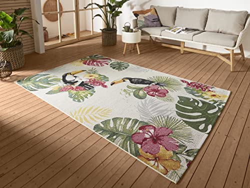 Hanse Home Tropical Dream In- & Outdoor Teppich – Flachgewebe Tropical Jungel Florales Palmen Design, ÖKO-TEX Wetterfest & UV-beständig für Balkon, Terrasse, Garten – Creme Multifarben, 120x180cm von Hanse Home