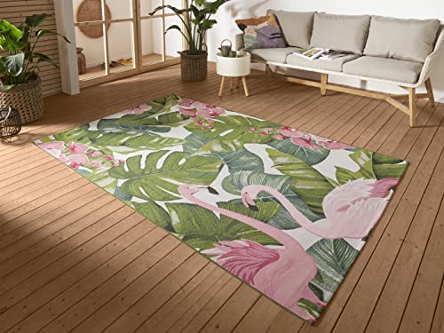 Hanse Home Tropical Flamingo In- & Outdoor Teppich – Flachgewebe, Tropical Jungel Florales Palmen Design, ÖKO-TEX Wetterfest & UV-beständig für Balkon, Terrasse, Garten, Wohnzimmer - Bunt, 120x180cm von Hanse Home