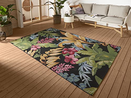 Hanse Home Tropical Flowers In- & Outdoor Teppich – Flachgewebe Aussenteppich, Jungel Blumen Flower Florales Design, ÖKO-TEX Wetterfest & UV-beständig für Balkon, Terrasse, Garten – Bunt, 120x180cm von Hanse Home