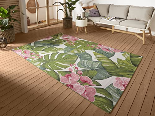 Hanse Home Tropical In- & Outdoor Teppich – Flachgewebe Aussenteppich, Jungel Florales Palmen Design, ÖKO-TEX Wetterfest & UV-beständig für Balkon, Terrasse, Garten, Wohnzimmer - Bunt, 120x180cm von Hanse Home