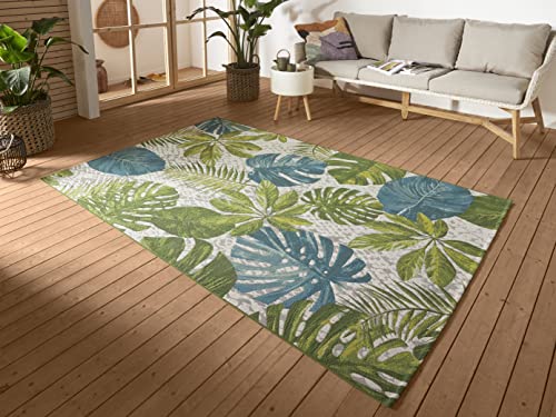 Hanse Home Tropical Leaves In- & Outdoor Teppich – Flachgewebe Aussenteppich, Jungel Palmen Blätter Design, ÖKO-TEX Wetterfest & UV-beständig für Balkon, Terrasse, Garten – Türkis Grün, 200x285cm von Hanse Home