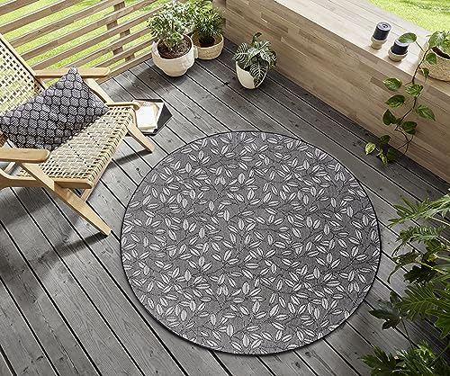 Hanse Home Twig Nature In- und Outdoor Teppich Rund – Runder Outdoorteppich Zweig Muster Wetterfest Flachgewebe Außenteppich für Wohnzimmer, Flur, Terrasse, Garten, Balkon – Creme Schwarz, 120cm von Hanse Home