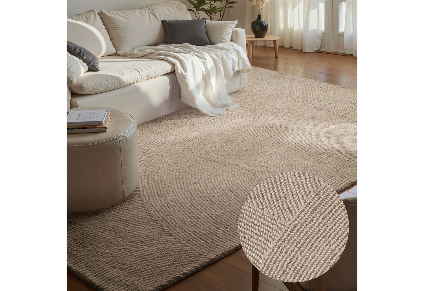 HANSE Home Wollteppich Eleni, rechteckig, Höhe: 18 mm, Handgetuftet, Wolle, Natur, Wohnzimmer, Schlafzimmer, Skandi, Hygge von HANSE Home