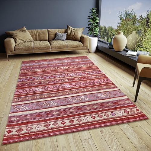 Hanse Home Yara Design Teppich Boho – Flachgewebe Boho-Style, Anti-Rutsch Unterseite, Vintage Design hochwertig gewebt für Wohnzimmer, Schlafzimmer, Esszimmer, Flur – Rot Multifarben, 120x180cm von Hanse Home