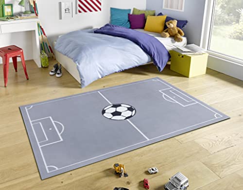 Hanse Home Adventures Kinderteppich Fußball - Kurzflor Teppich Junge Mädchen Spielteppich Modern Spielfeld Fussball Kinder-Teppich für Kinderzimmer, Spielzimmer - 200x290cm, Mouse von Hanse Home