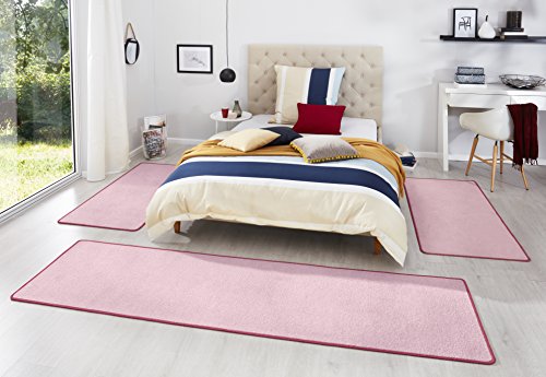 Hanse Home Teppich Bettumrandung Fancy 3-teilig – Bettvorleger Velours Teppichläufer Kurzflor Einfarbig Läufer-Set für Kinderzimmer Schlafzimmer, Rosa 2X 67x140 cm 1x 67x250cm von Hanse Home