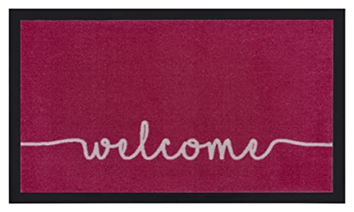 Hanse Home Printy Fußmatte für Innen und Außen 45x75cm - Schmutzfangmatte Türmatte Cozy Welcome mit Schriftzug Waschbar & Wetterfest, rutschfest für Eingangsbereich & Außenbereich – Pink von Hanse Home