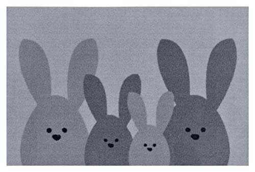 Hanse Home Printy Fußmatte für Innen und Außen 40x60cm - Schmutzfangmatte Türmatte Bunny Family mit Hasen Motiv Waschbar & Wetterfest, rutschfest für Eingangsbereich & Außenbereich – Grau von Hanse Home