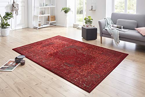 Hanse Home Teppich Plume – Used-Look Teppich Kurzflor Modern Vintage Design Teppiche für Esszimmer, Wohnzimmer, Kinderzimmer, Flur, Schlafzimmer, Küche – Rot 120x170cm von Hanse Home