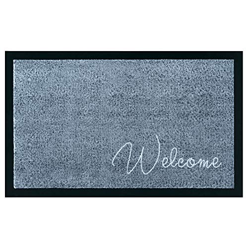 Hanse Home Fußmatte Schmutzfangmatte Fußabtreter Türmatte Schmutzfänger Eingangsteppich In- & Outdoor Schriftzug Anti-Rutsch Verschiedene Motive, 45x75 cm, Welcome Graublau von Hanse Home