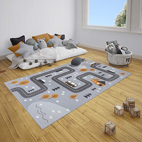 Hanse Home Teppich Kinderzimmer Kinderteppich Dream Street – Junge Mädchen Spielteppich Kurzflor Teppich Modern Spielstraße Straßenmotiv, Weicher Flor, Pflegeleicht - Grau Senfgelb, 120x170cm von Hanse Home