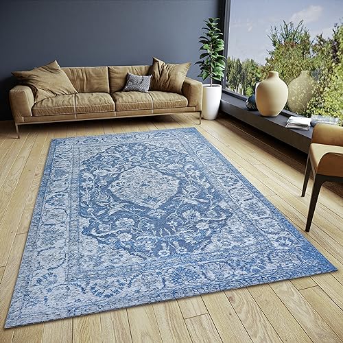 Hanse Home Mahat Orientalischer Teppich – Läufer Orientalisch klassisch gewebt mit Bordüre Vintage-Look, leicht Glänzend Flachgewebe für Schlafzimmer, Esszimmer, Wohnzimmer, Flur – Hellblau, 160x235cm von Hanse Home