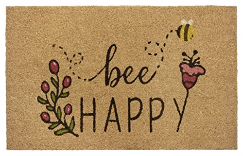 Hanse Home Kokos Fußmatte für Innen 45x75cm – Fussmatte Kokosmatte Schmutzfangmatte Bee Happy Design, rutschfest für Eingangsbereich & überdachten Außenbereich – Natur von Hanse Home