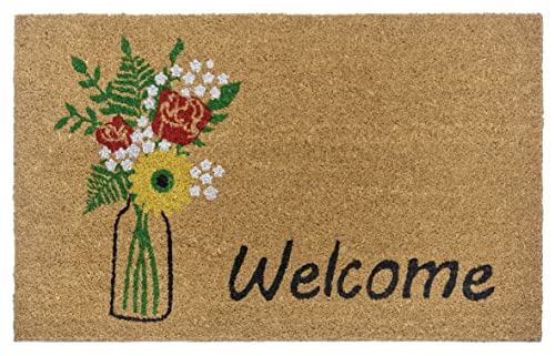HANSE Home Mix Mats Kokos Fußmatte für Innen und Außen 45x75cm – Fussmatte Kokosmatte Schmutzfangmatte Blumen Welcome Design Wetterfest, rutschfest für Eingangsbereich & Außenbereich – Natur von HANSE Home