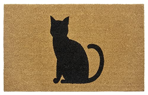 HANSE Home Mix Mats Kokos Fußmatte für Innen und Außen 45x75cm – Fussmatte Kokosmatte Schmutzfangmatte Katze Cat Design Wetterfest, rutschfest für Eingangsbereich & Außenbereich – Natur von HANSE Home