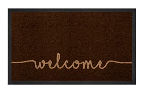 Hanse Home Printy Fußmatte für Innen und Außen 45x75cm - Schmutzfangmatte Türmatte Cozy Welcome mit Schriftzug Waschbar & Wetterfest, rutschfest für Eingangsbereich & Außenbereich – Dunkelbraun Beige von Hanse Home