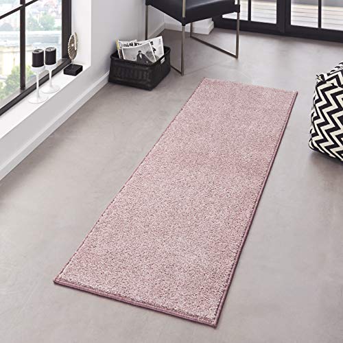 Hanse Home Pure Teppich – Wohnzimmerteppich dichter Kurzflor Robust Schlafzimmerteppich einfarbig Modern für Esszimmer, Wohnzimmer, Kinderzimmer, Flur, Schlafzimmer, Küche – Rosa, 80x200cm von Hanse Home