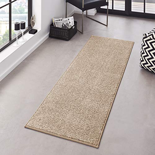 Hanse Home Pure Teppich – Wohnzimmerteppich dichter Kurzflor Robust Schlafzimmerteppich einfarbig Modern für Esszimmer, Wohnzimmer, Kinderzimmer, Flur, Schlafzimmer, Küche – Taupe Creme, 80x400cm von Hanse Home