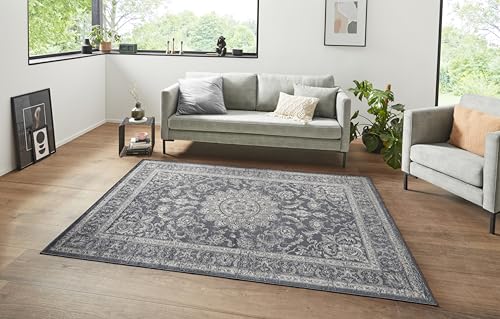 Hanse Home Samt Teppich Orient Täbris Bordüre Ornamente klassisch, Größe:160x230 cm, Farbe:Anthrazit/Silber von Hanse Home