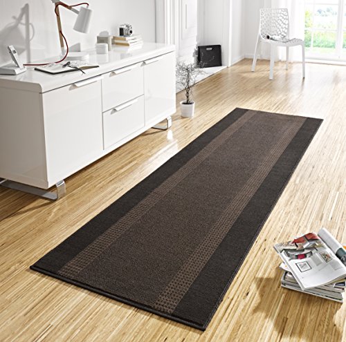 Hanse Home Teppich Läufer Band 80x200cm – Teppichläufer Weicher Kurzflor Teppich Modernes Design Läufer für Flur, Schlafzimmer, Kinderzimmer, Badezimmer, Wohnzimmer, Küche Dekoläufer – Braun von Hanse Home