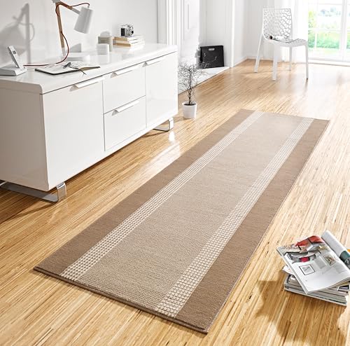 Hanse Home Teppich Läufer Band 80x250cm – Teppichläufer Weicher Kurzflor Teppich Modernes Design Läufer für Flur, Schlafzimmer, Kinderzimmer, Badezimmer, Wohnzimmer, Küche Dekoläufer – Beige Creme von Hanse Home