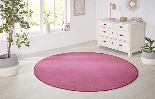 Hanse Home Nasty Teppich Rund – Wohnzimmerteppich Flauschiger Kurzflor Einfarbig Unifarben für Esszimmer, Wohnzimmer, Kinderzimmer, Flur, Schlafzimmer, Küche – Uni Rosa, Pink, 200cm von Hanse Home