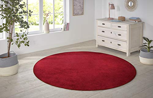 Hanse Home Nasty Teppich Rund – Wohnzimmerteppich Flauschiger Kurzflor Einfarbig Unifarben für Esszimmer, Wohnzimmer, Kinderzimmer, Flur, Schlafzimmer, Küche – Uni Rot, 200cm von Hanse Home