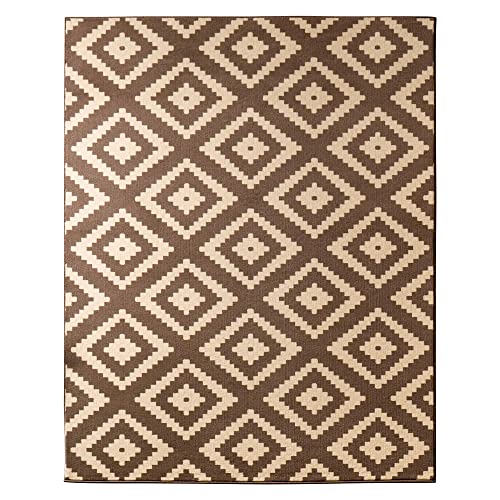 Hanse Home Teppich Raute – Wohnzimmerteppich Kurzflor Skandi Rauten Muster Modern Velours Teppich für Esszimmer, Wohnzimmer, Kinderzimmer, Flur, Schlafzimmer, Küche – Dunkelbraun Beige, 80x200cm von Hanse Home