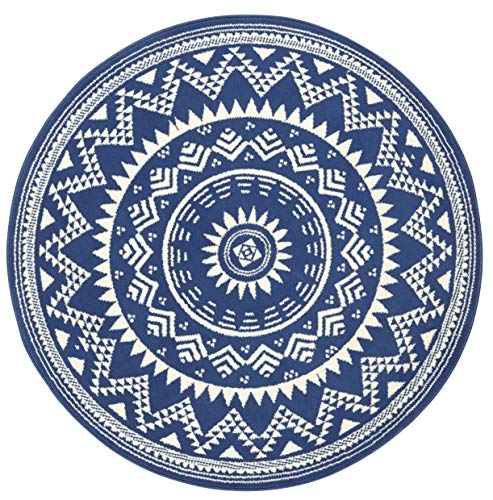 Hanse Home Teppich Valencia Rund – Mandala Teppich Kurzflor Modern Vintage Teppiche für Esszimmer, Wohnzimmer, Kinderzimmer, Flur, Schlafzimmer, Küche – Blau Creme ø140cm von Hanse Home