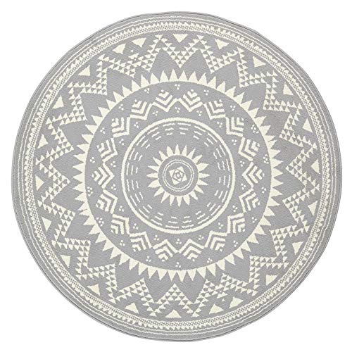 Hanse Home Teppich Valencia Rund – Mandala Teppich Kurzflor Modern Vintage Teppiche für Esszimmer, Wohnzimmer, Kinderzimmer, Flur, Schlafzimmer, Küche – Grau Creme ø140cm von Hanse Home