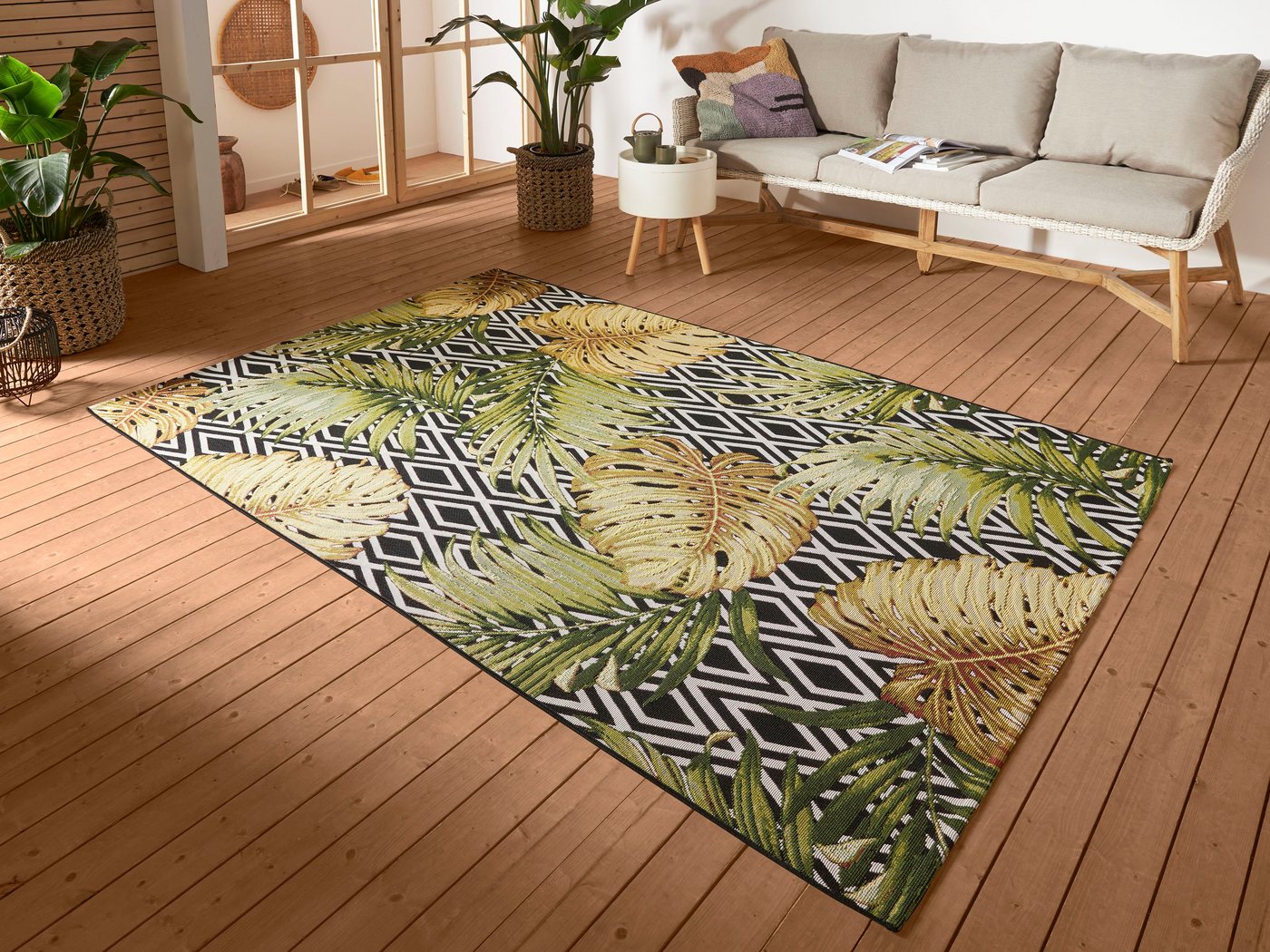 HANSE Home Outdoorteppich Diamonds and Leaves, rechteckig, Höhe: 3 mm, In-& Outdoor, Teppich, Wetterfest, Balkon, Garten, Wohnzimmer, Floral HANSE Home Outdoorteppich Diamonds and Leaves, rechteckig, Höhe: 3 mm, In-& Outdoor, Teppich, Wetterfest, Balkon, Garten, Wohnzimmer, Floral von HANSE Home