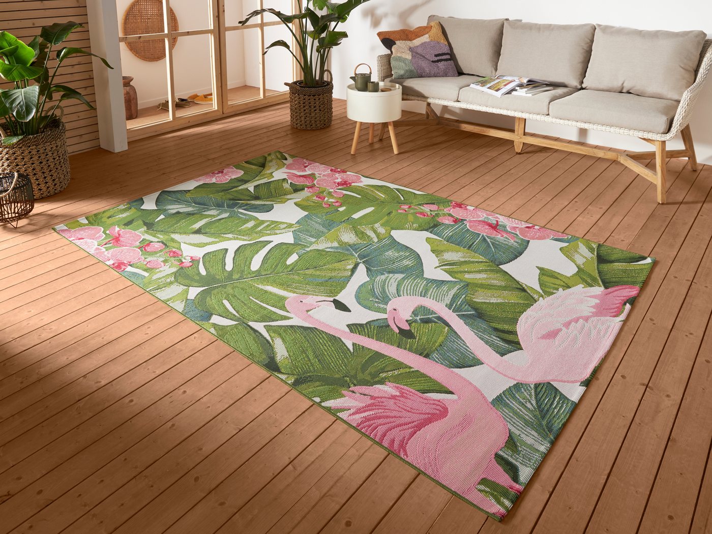 Outdoorteppich Tropical Flamingo, HANSE Home, rechteckig, Höhe: 3 mm, In-& Outdoor, Teppich, Wetterfest, Balkon, Garten, Wohnzimmer, Floral von HANSE Home