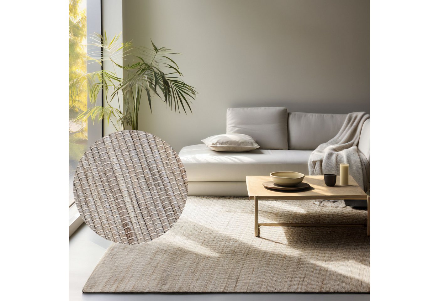 HANSE Home Teppich Dhaka Juteteppich, rechteckig, Höhe: 5 mm, Läufer, handgewebt, Jute, Wolle, Natur, Wohnzimmer, Flur, Klassisch von HANSE Home