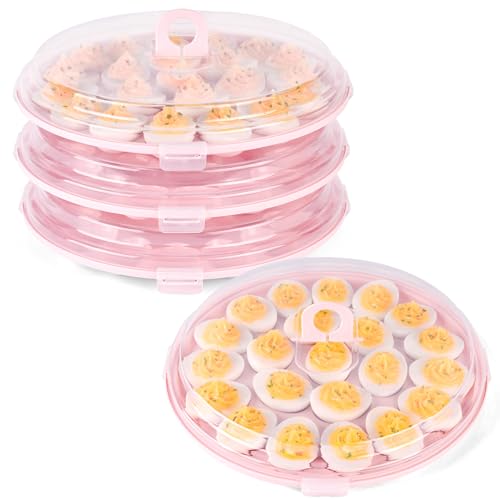 HANSGO Deviled Eierbehälter mit Deckel, 3 Stück Deviled Eierteller, Halter Tabletts mit 66 Schlitzen für Urlaub, Party und Zuhause, Küche, Rosa von HANSGO