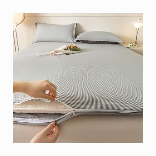 HANSULAN Baumwolle Futon Matratzenbezug Mit Reißverschluss, Weich Abnehmbare Matratzenschutzhülle Staubschutz Für Zwilling Voll Königin König Japanische FutonMatratze-Grau-90x200cm von HANSULAN
