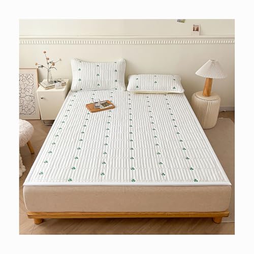 HANSULAN Elegant Stickerei Matratzen Topper Mit Elastischem Band, Gemütlich rutschfest Matratzenauflage Múltiples Tamaños Faltbares Futon Bett Matratzenbezug Waschbar-Weiß-120x200cm von HANSULAN